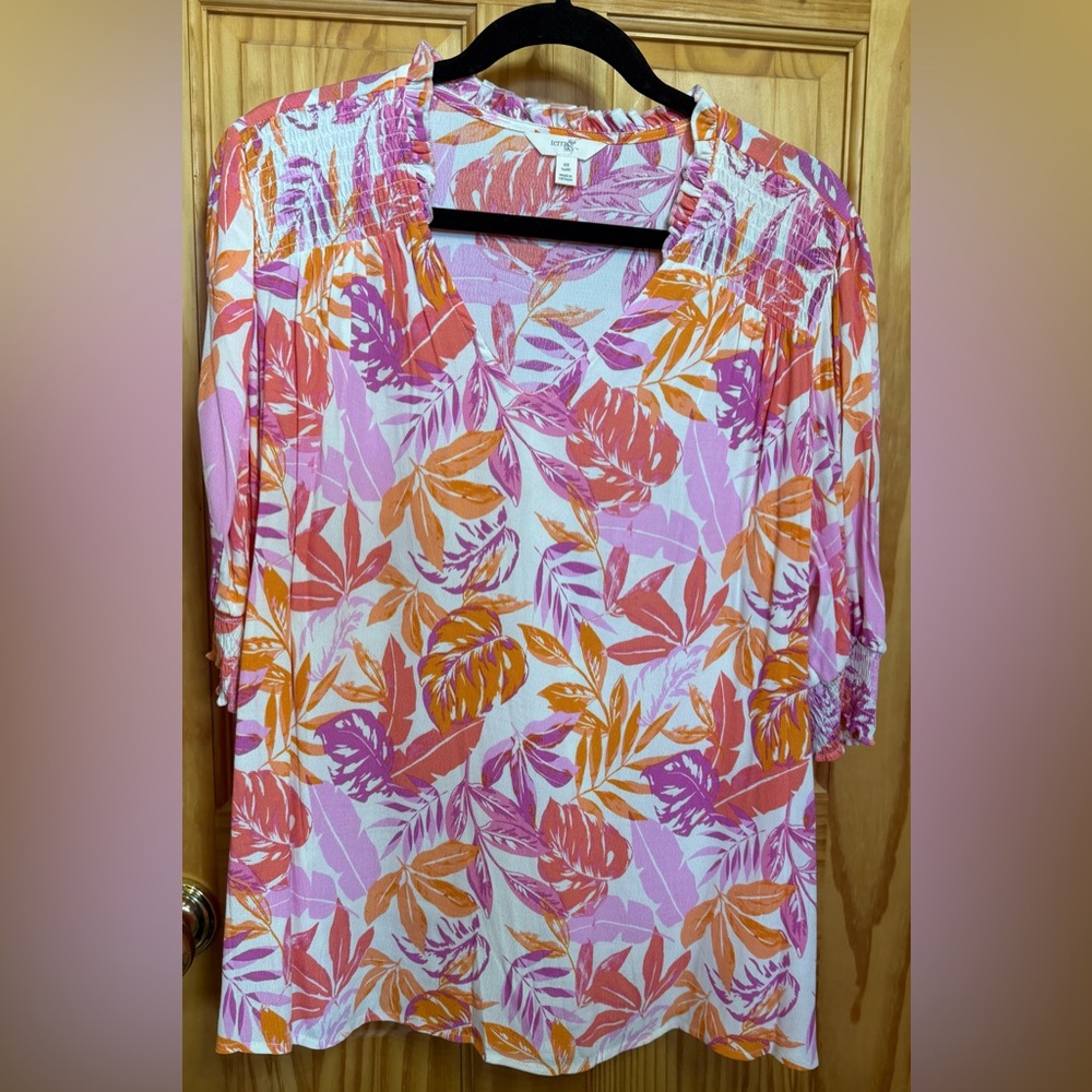 Terra & Sky Vibrant Pink and Orange Blouse